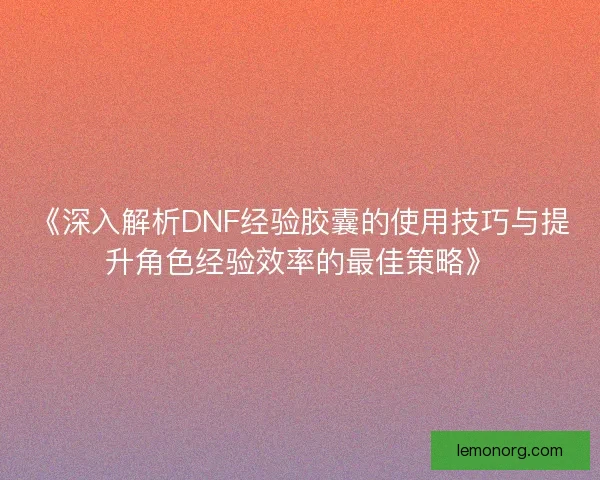 《深入解析DNF经验胶囊的使用技巧与提升角色经验效率的最佳策略》